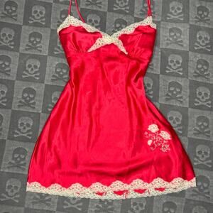 Y2k embroidered lace slip dress